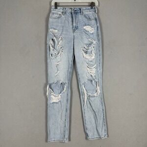 PacSun Jeans Women 26 Distressed Straight Leg Light Wash High Rise EUC
